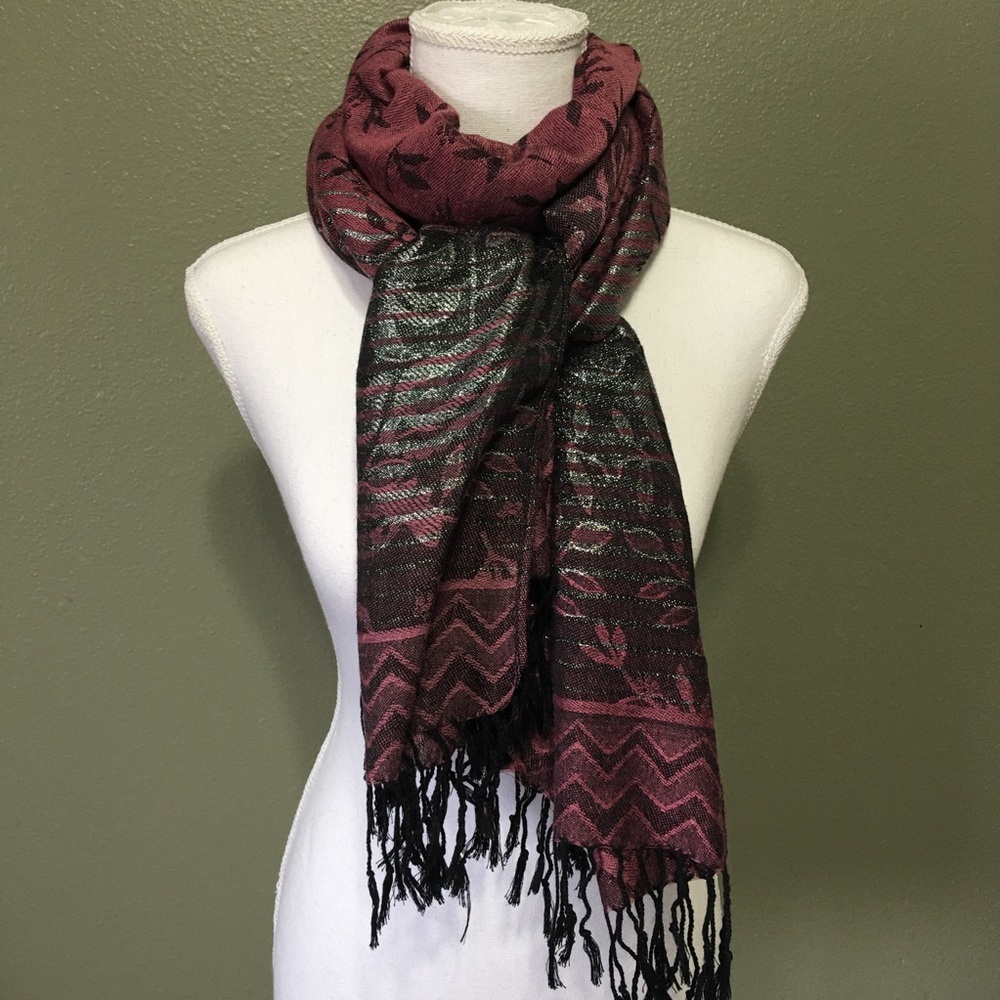 Metallic fringe wrap scarf